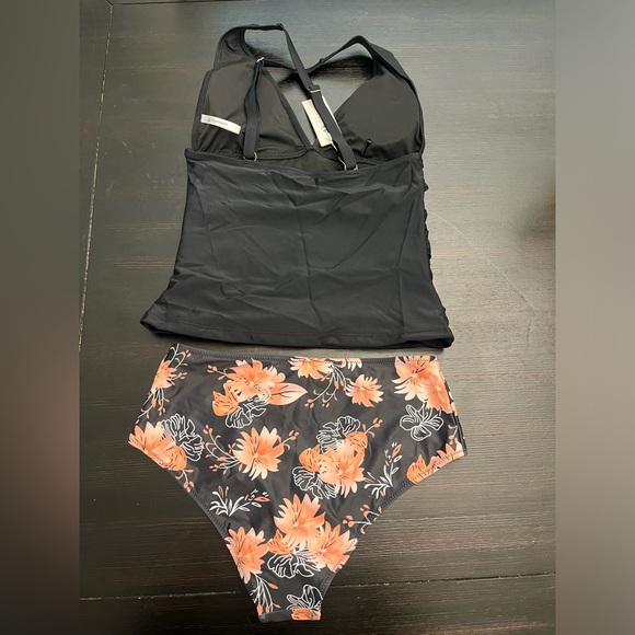 BEACHSISSI- Women’s Deep V Neck Black XL Tankini Tops Ruched Criss- Cross Back - Picture 9 of 9